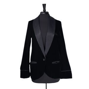 Free People Black Press Rewind Velvet Satin Lapel Tuxedo Blazer Jacket Size XS